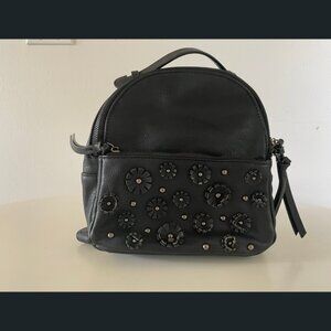 Black Mini Backpack with 3D Floral Studs & Adjustable Straps